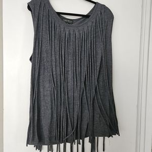 3X forever 21+ dark grey fringe sleeveless top